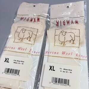 WIGWAM 2 Sets of New Men's Cream Stretch Merino Wool Liner Socks XL